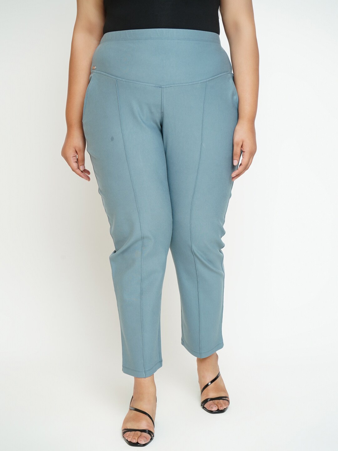 

Amydus Plus Size Women Blue Solid Ankle Length Treggings