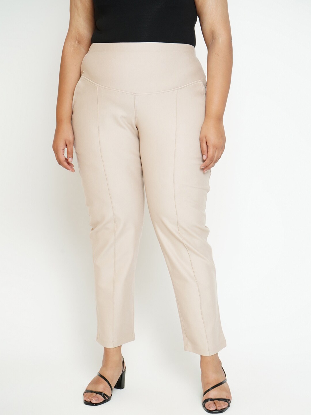 

Amydus Plus Size Women Cream-coloured Solid High-Rise Jeggings