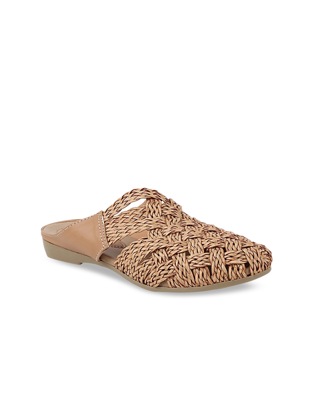 

THE WHITE POLE Women Tan Textured Leather Ethnic Flats