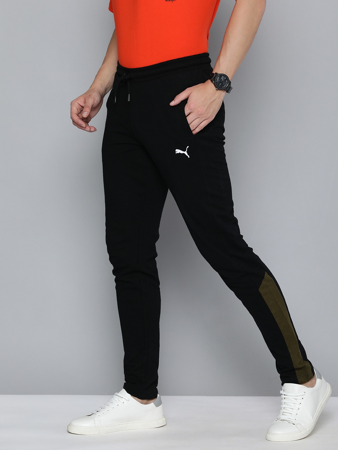 

Puma Men Black Slim Fit Slub Side Striped Track Pants