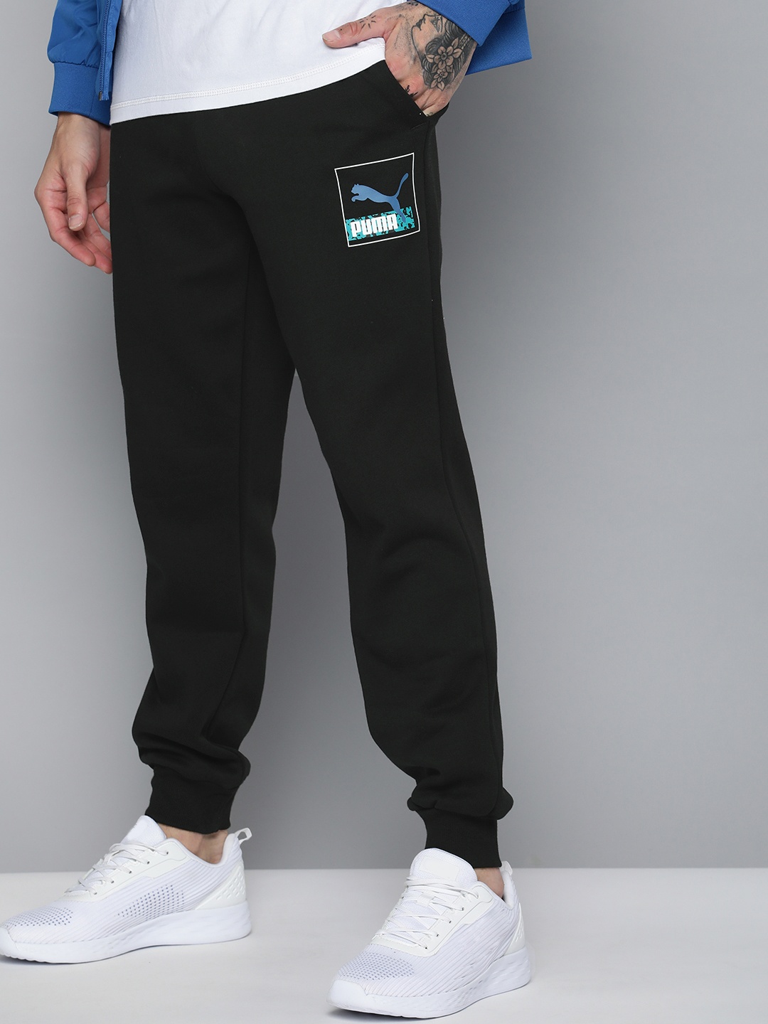 Puma Men Regular Fit Brand Logo Printed Joggers, Black