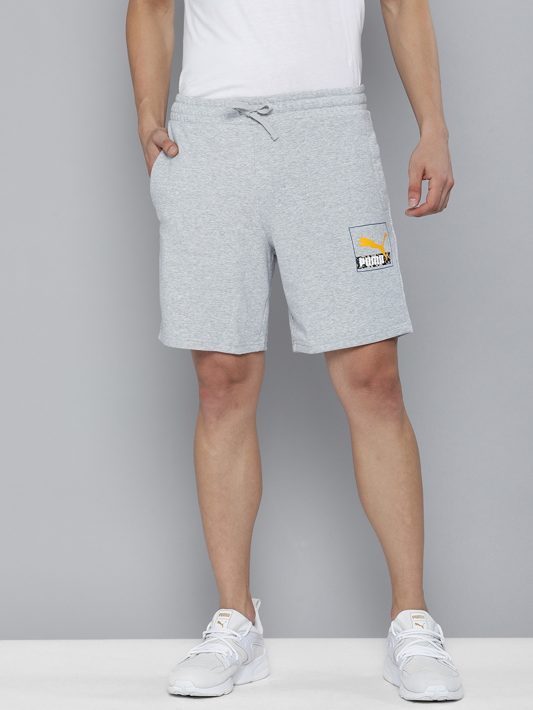 

Puma Men Brand Logo Printed Regular Fit Shorts, Grey