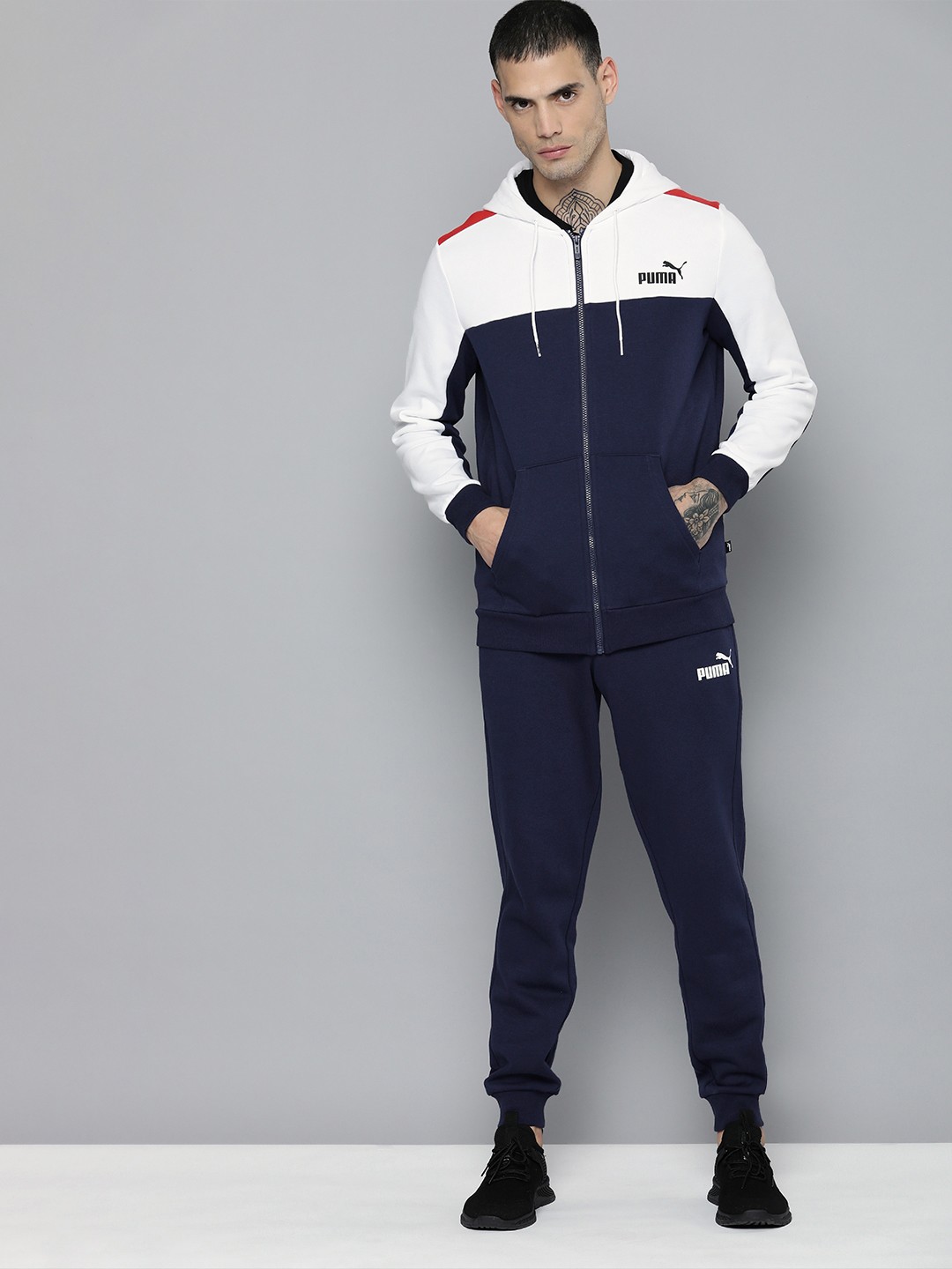Puma Men Colourblocked Essential Regular Fit Tracksuit, Blue