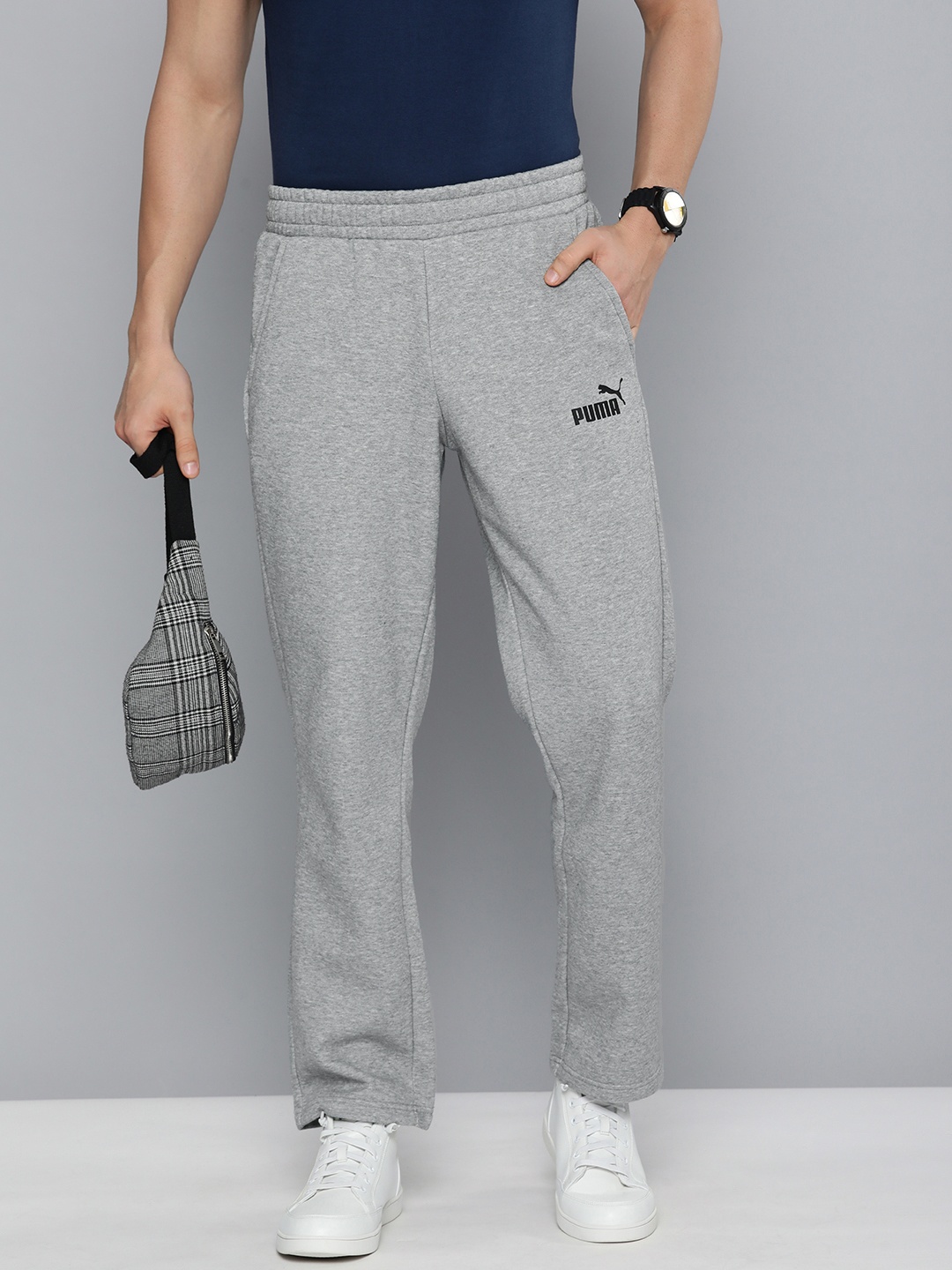 

Puma Men Grey Melange Solid Essential Logo Track Pants