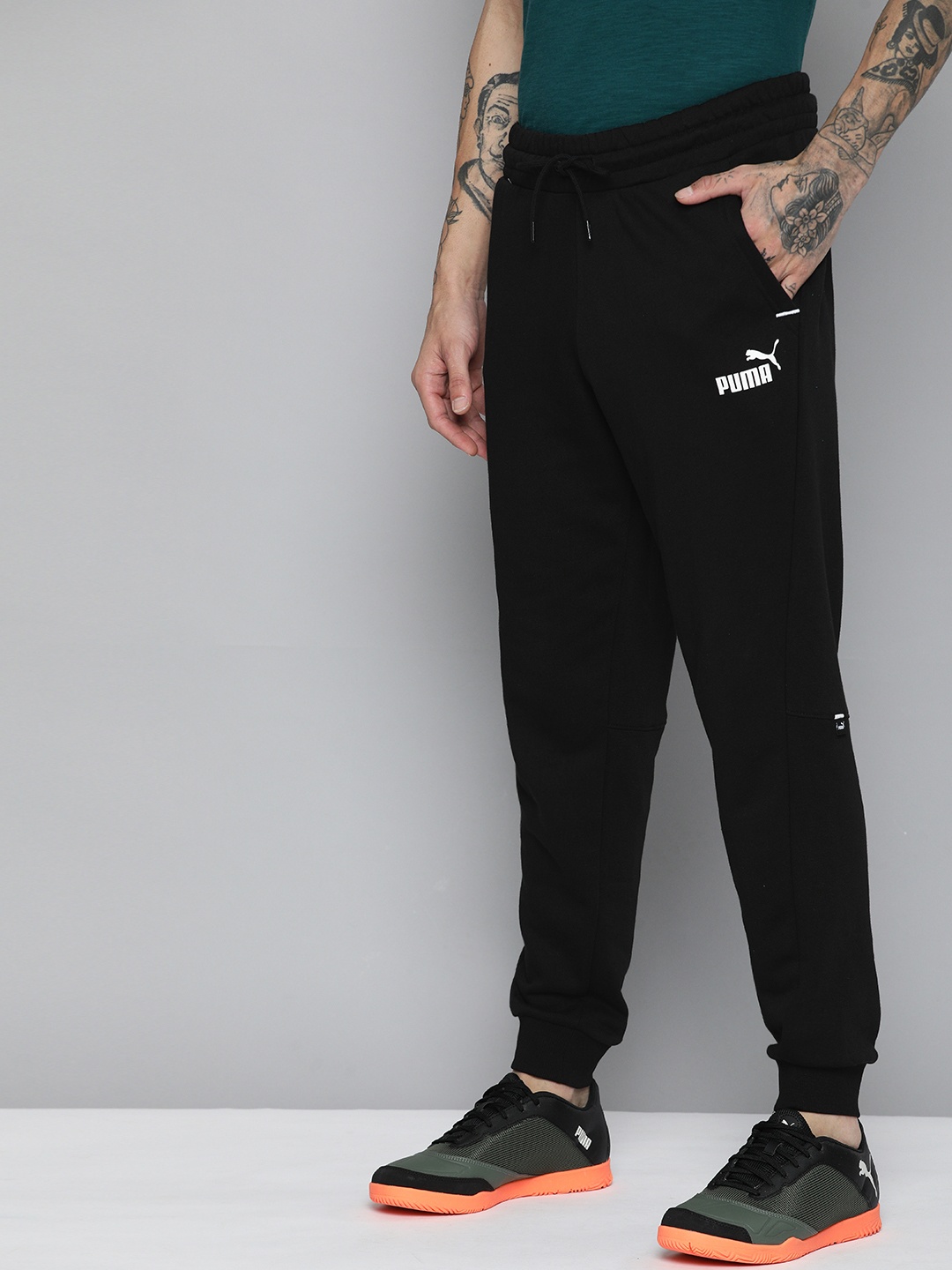 

Puma Men Brand Logo Printed Mid-Rise Pure Cotton Power Regular Fit Joggers, Black
