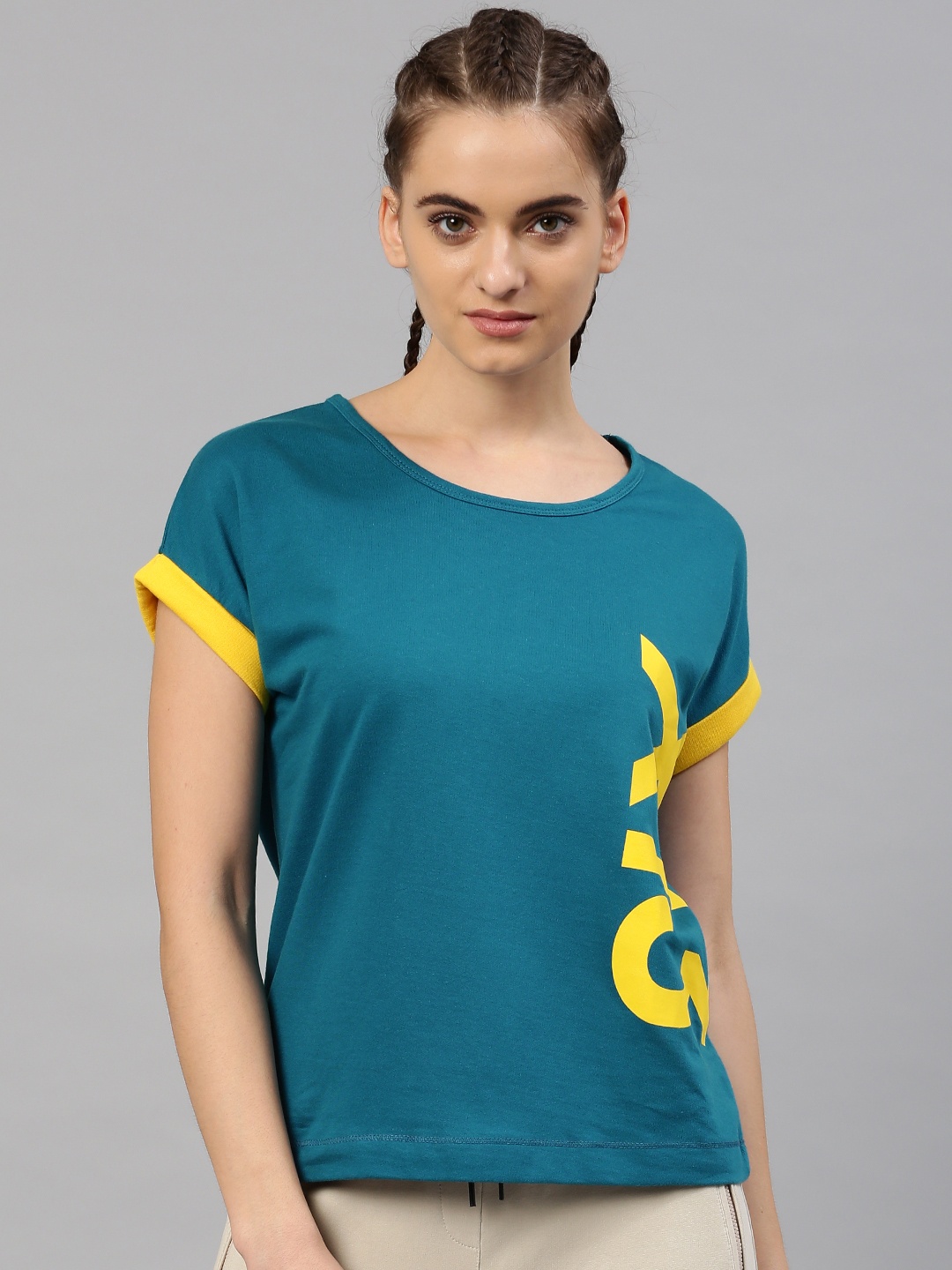 

HRX by Hrithik Roshan Women Teal Blue Printed Round Neck Active T-Shirt