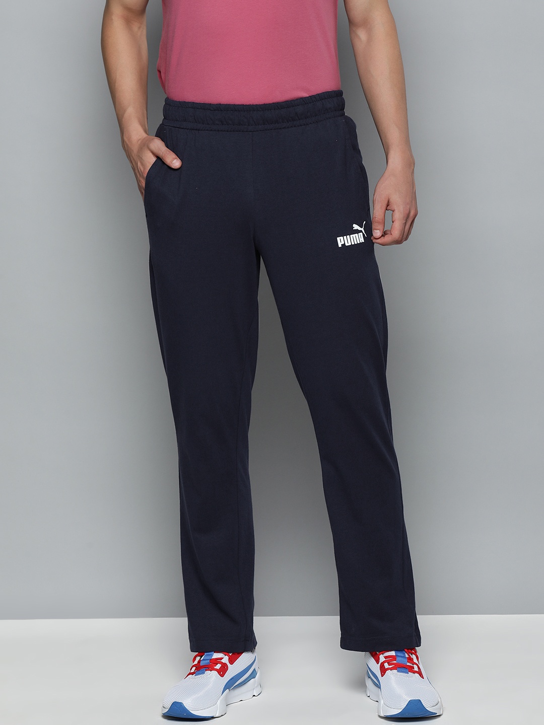 

Puma Men Navy Blue Essential Jersey Track Pants with Printed Detail