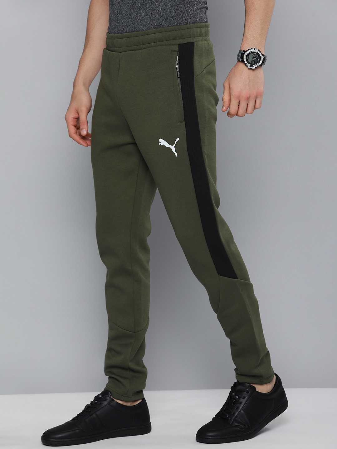 

Puma Men Green dryCELL Slim Fit Evostripe Track Pants with Side Stripes