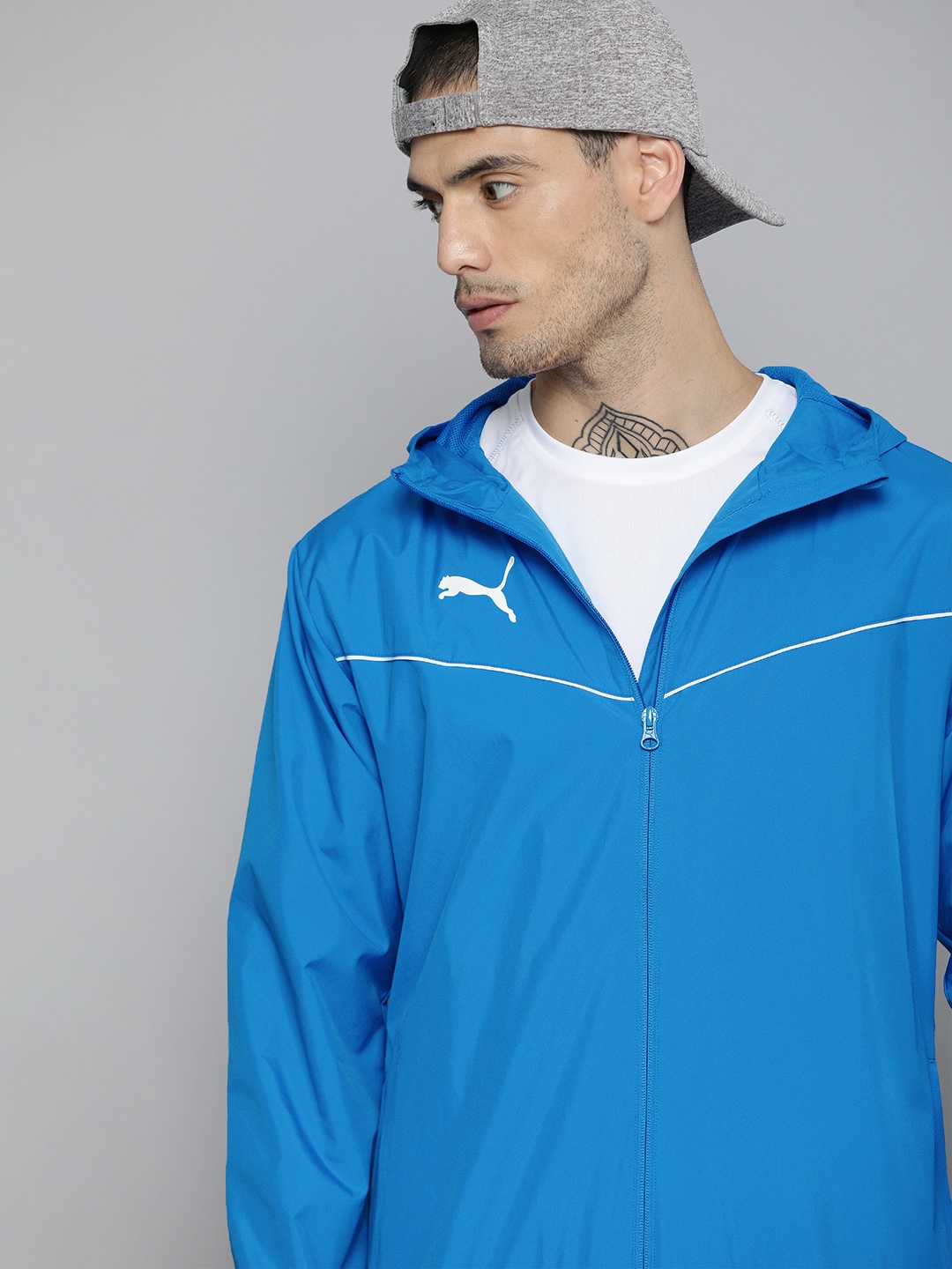 

Puma Men Brand Logo Printed teamRISE All Weather Hooded Outdoor Sporty Jacket, Blue