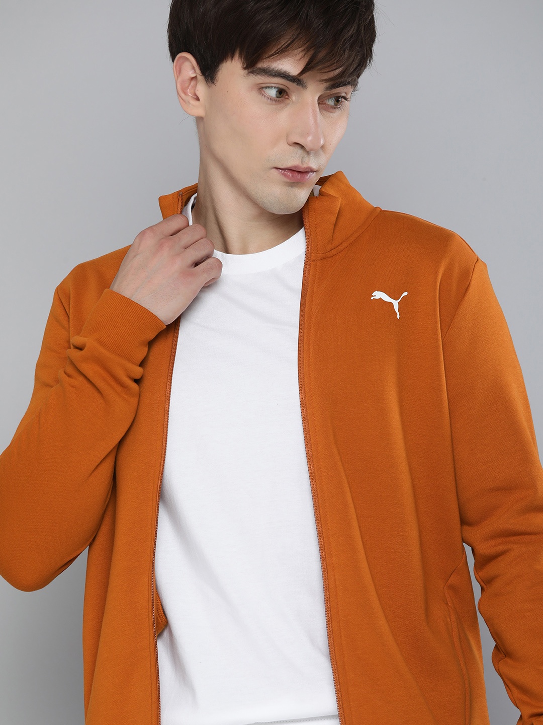 

Puma Men Rust Orange Brand Logo Printed Hooded Slim Fit Sporty Jacket