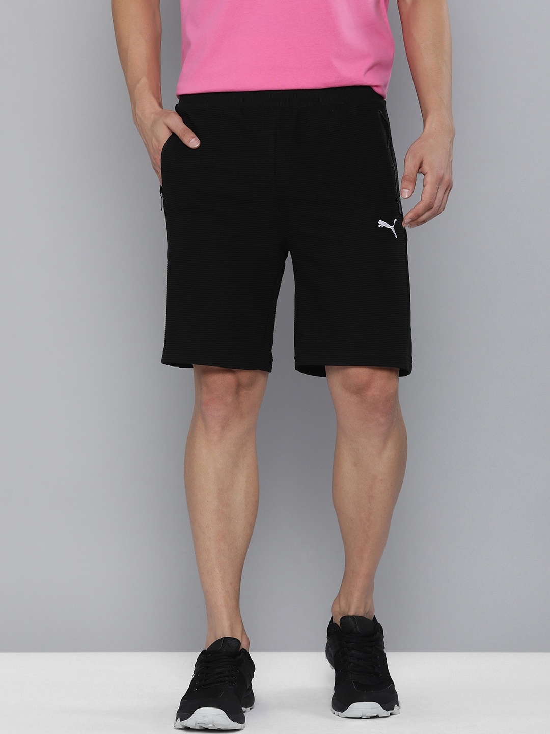 

Puma Men Ottoman Ribbed Slim Fit Sports Shorts, Black