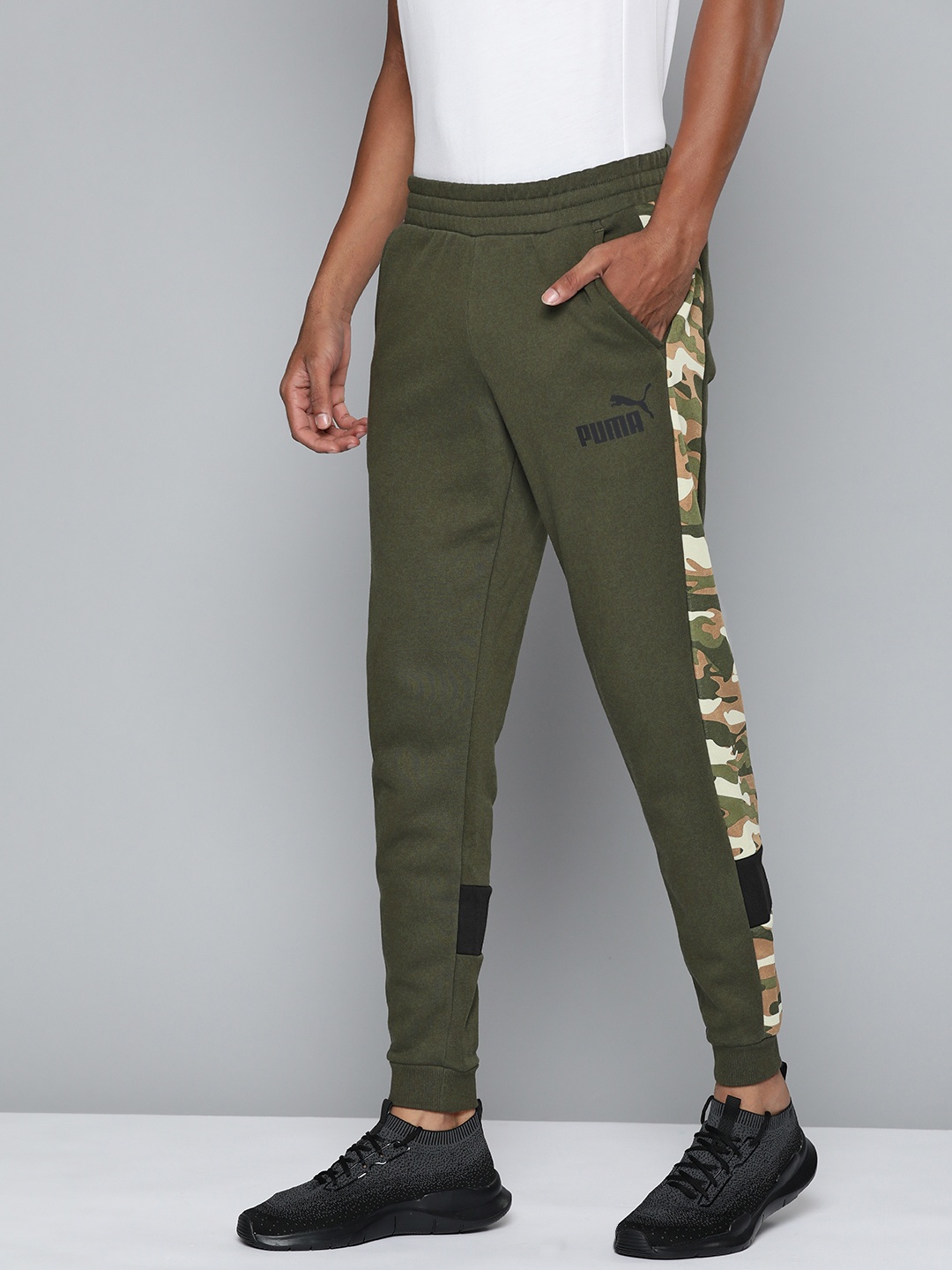 

Puma Men Regular Fit Essential+ Camouflage Printed Joggers, Olive