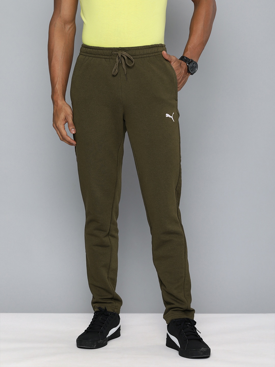 

Puma Men Olive Green Zippered Knitted Track Pants