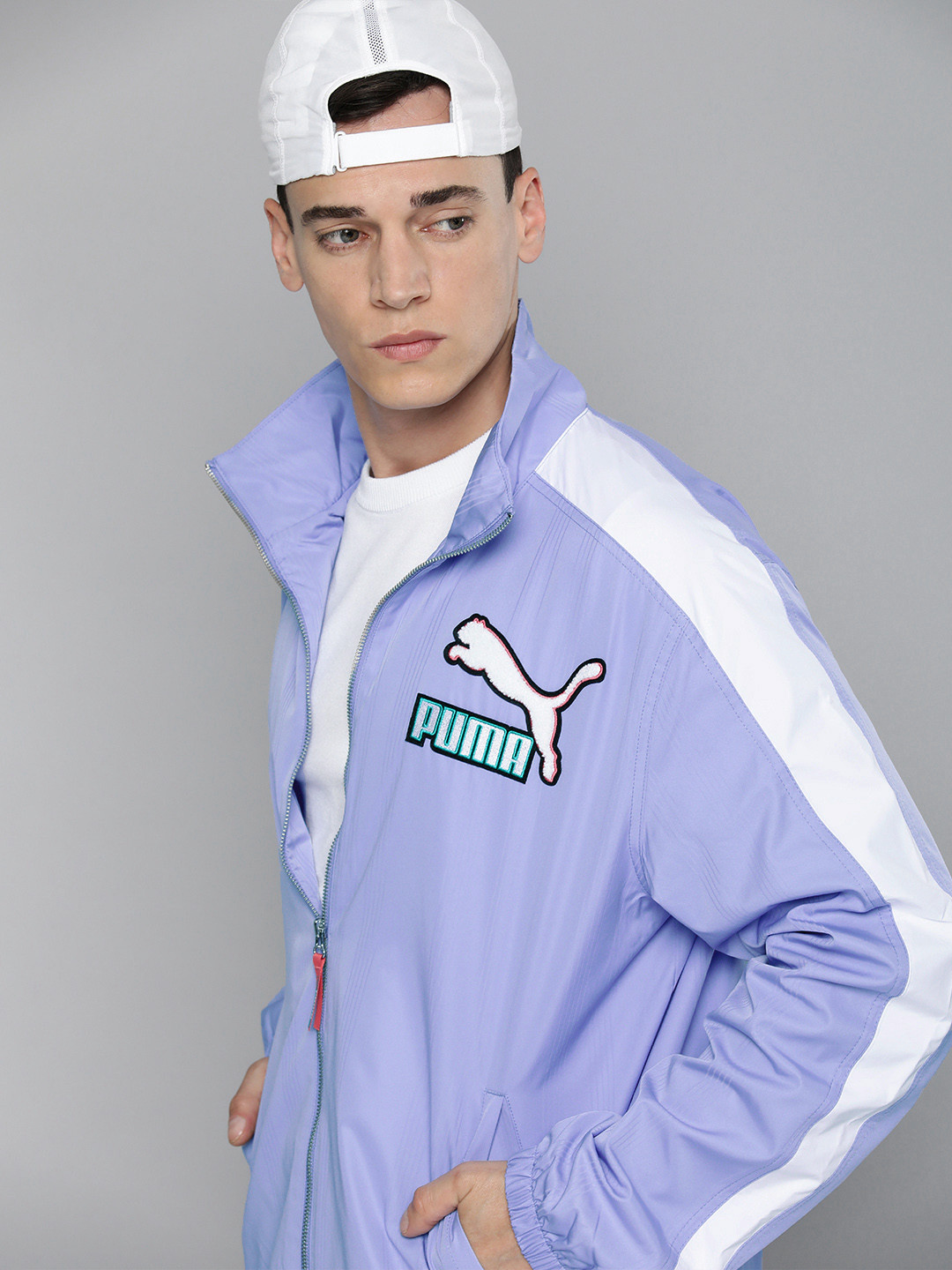 

Puma Men Purple White Brand Logo Printed Sporty Jacket