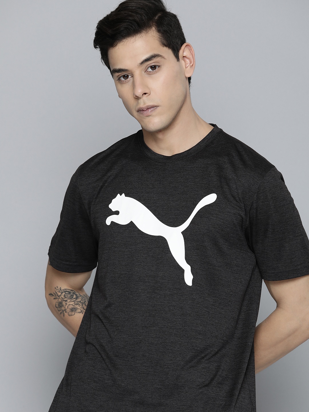 

Puma Men Black Brand Logo Printed TRAIN FAV HEATHER CAT T-shirt