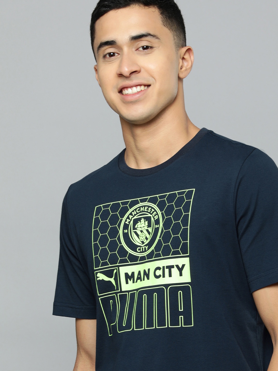 

Puma Men Navy Blue Typography Manchester City Printed Football T-shirt