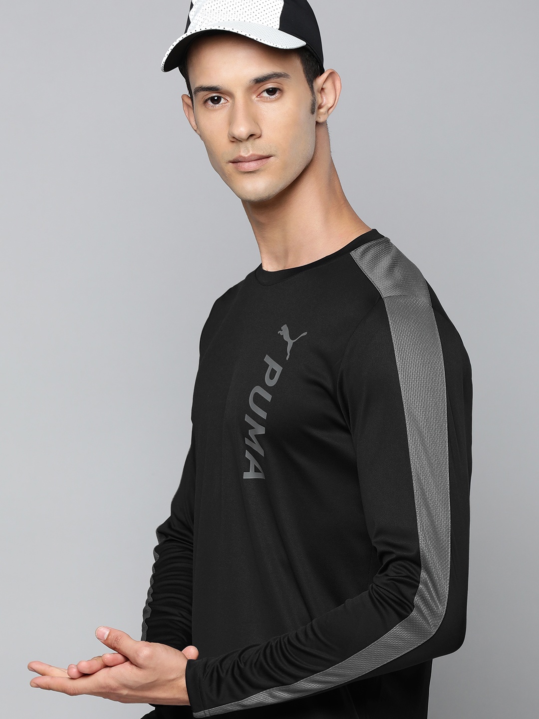 

Puma Men Black & Grey Colourblocked & Brand Logo Printed Sport T-shirt