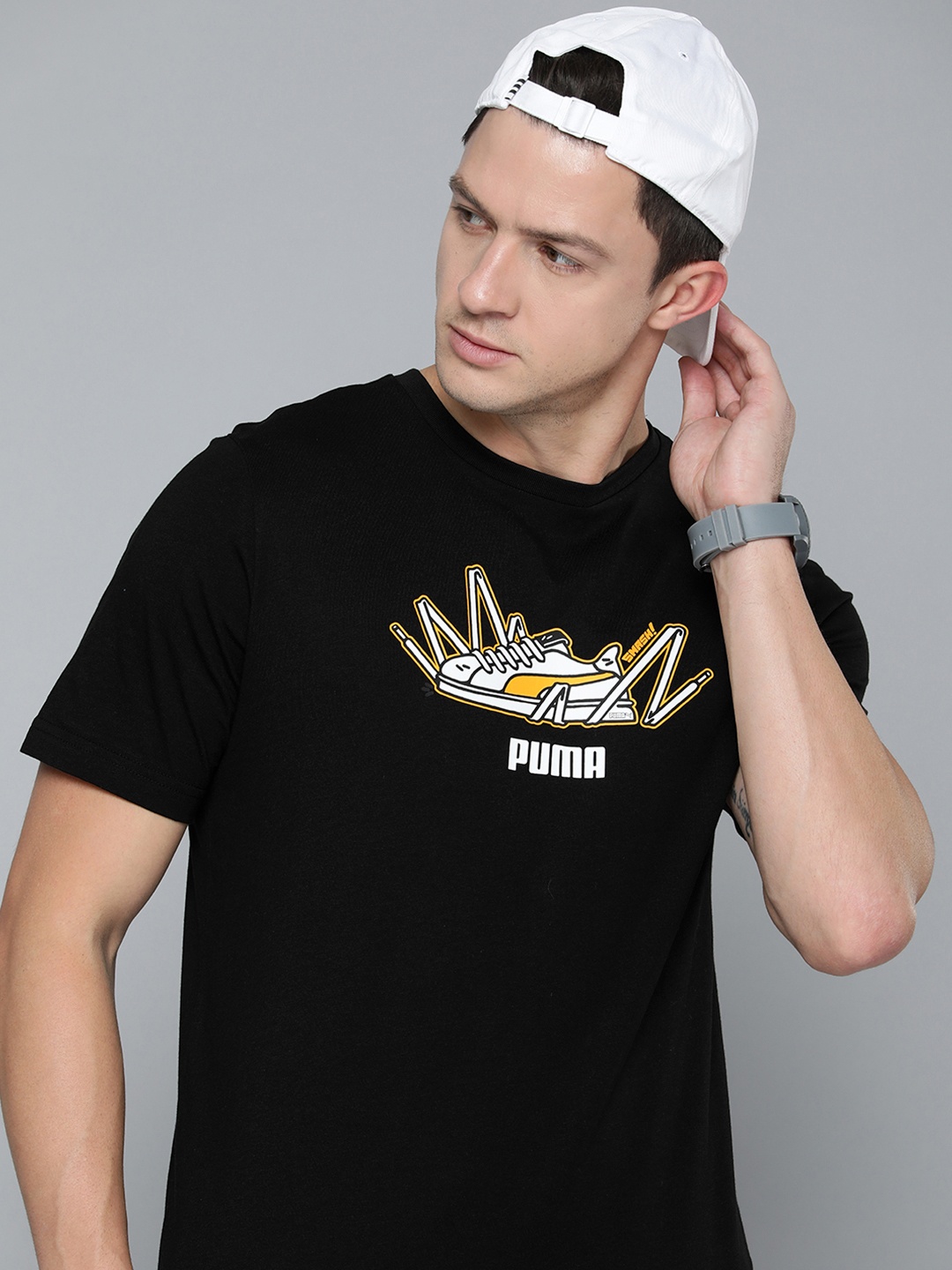 

Puma Men Black Brand Logo Printed Pure Cotton T-shirt