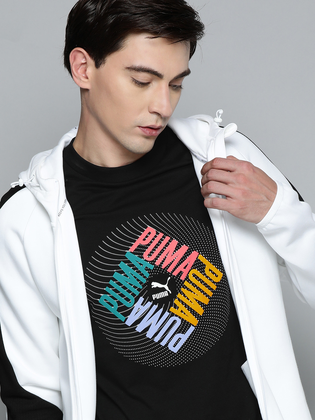 

Puma Men Regular Fit Brand Logo Printed Pure Cotton T-shirt, Black