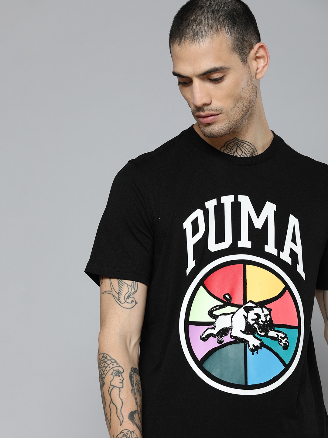 

Puma Men Black Brand Logo Printed dryCELL Basketball Applique T-shirt