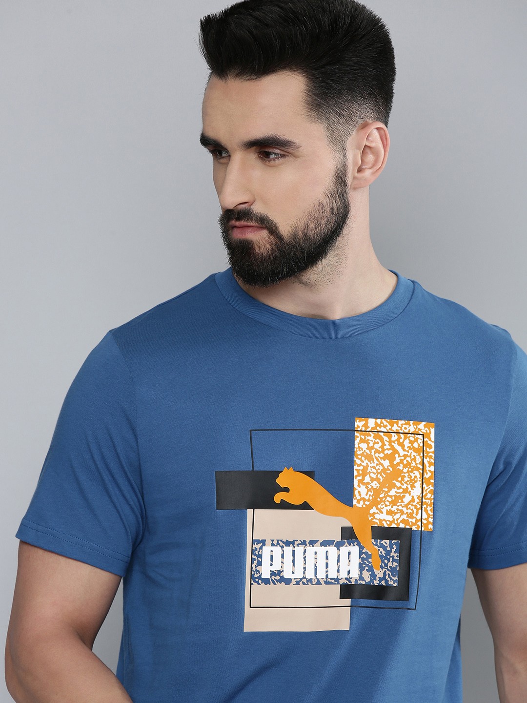 

Puma Men Regular Fit Brand Logo Printed T-shirt, Blue