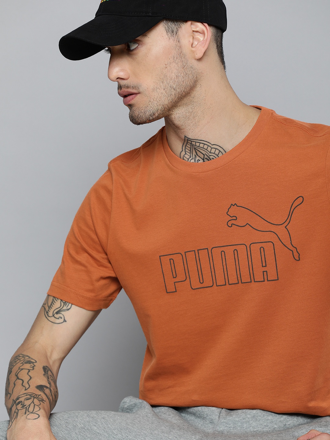 

Puma Men Camel Brown Pure Cotton Brand Logo Round Neck Essential ELEVATED T-shirt
