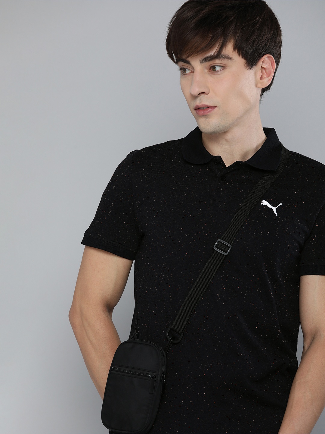 

Puma Men Black Polo Collar Everfresh Slim Fit T-shirt with Speckled Effect