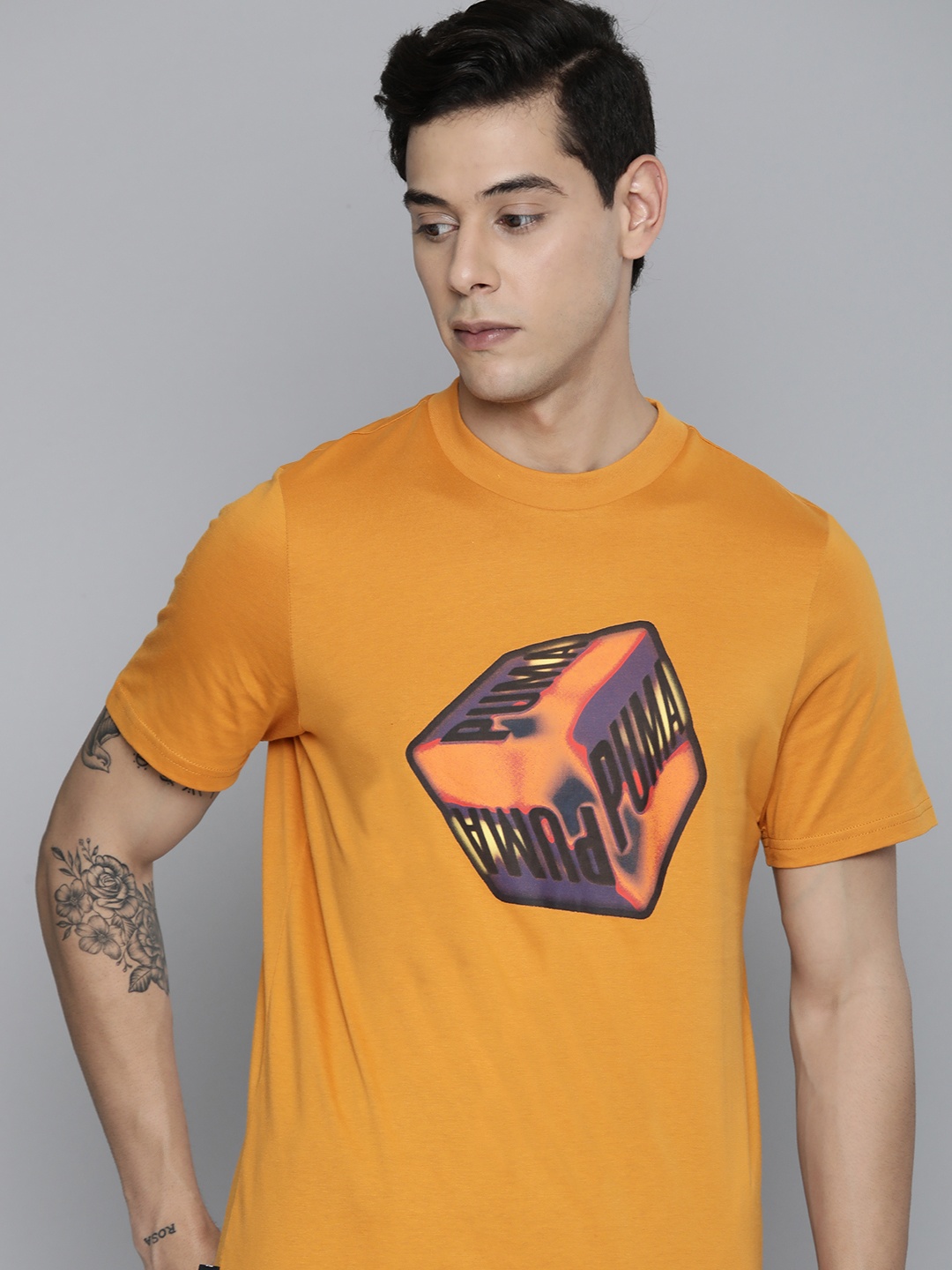 

Puma Brand Logo SWxP Graphic Printed Pure Cotton Regular Fit T-shirt, Orange