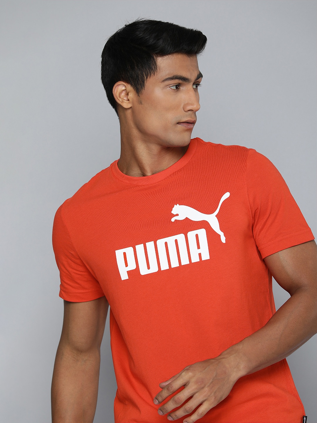 

Puma Men Red Brand Logo Printed Pure Cotton T-shirt