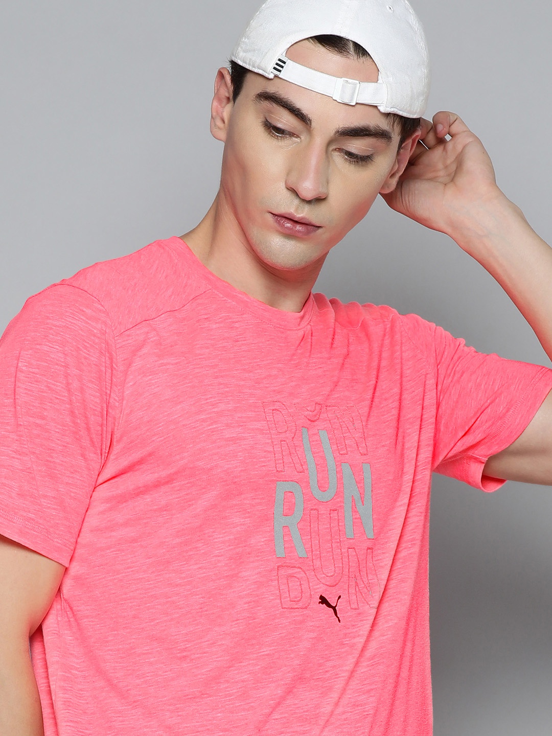 

Puma Men Pink Typography Printed RUN LOGO T-shirt
