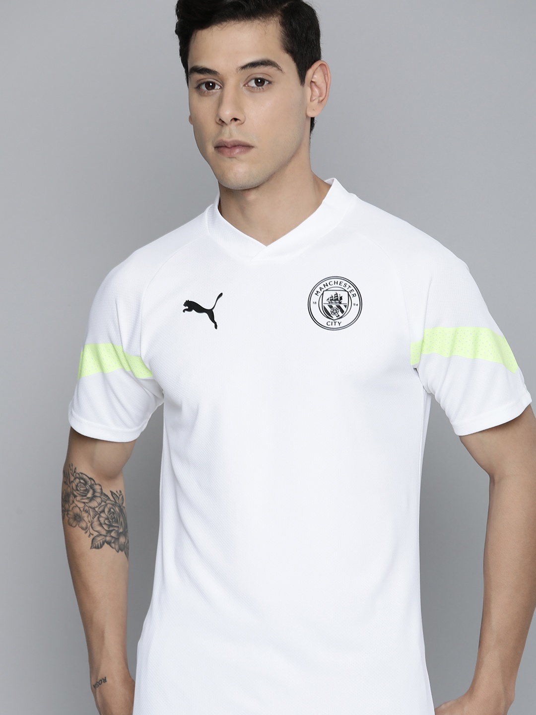 

Puma Men White Brand Logo Manchester City Printed V-Neck Slim Fit Training T-shirt