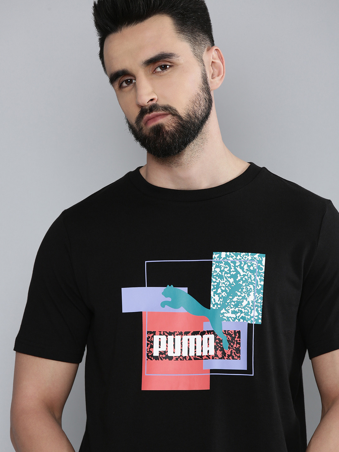 

Puma Men Black & White Brand Logo Printed T-shirt