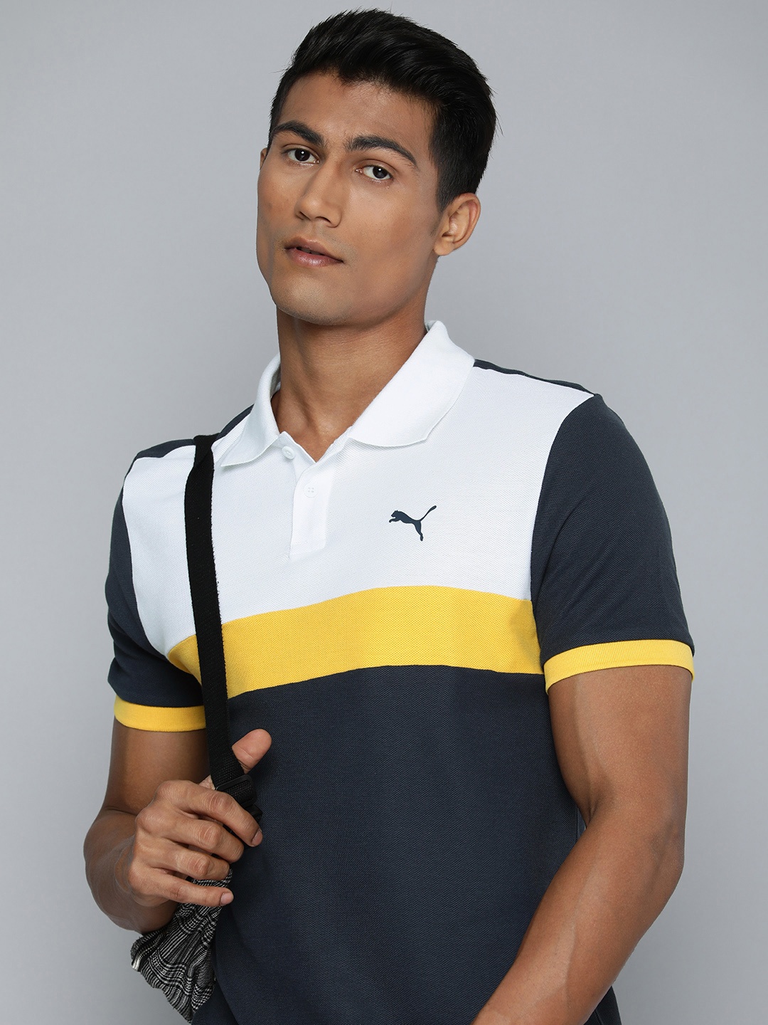 

Puma Men Colourblocked Polo Collar Slim Fit T-shirt, Navy blue