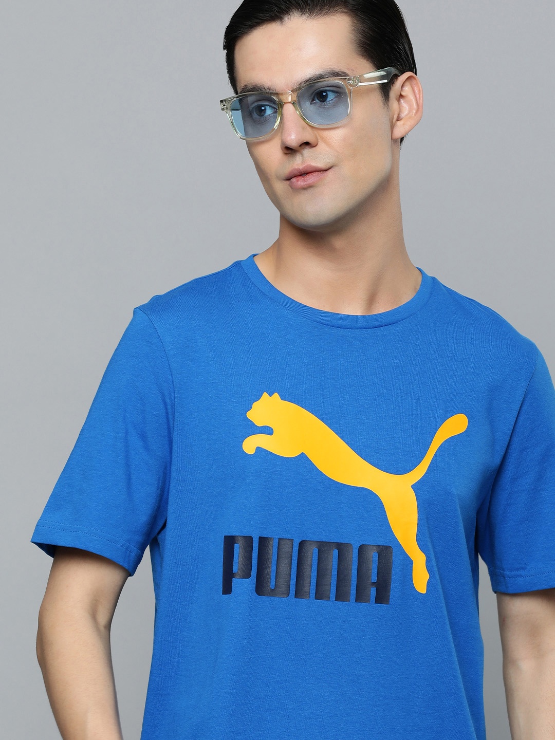

Puma Men Blue Classics Brand Logo Print Round Neck Pure Cotton Regular Fit T-Shirt