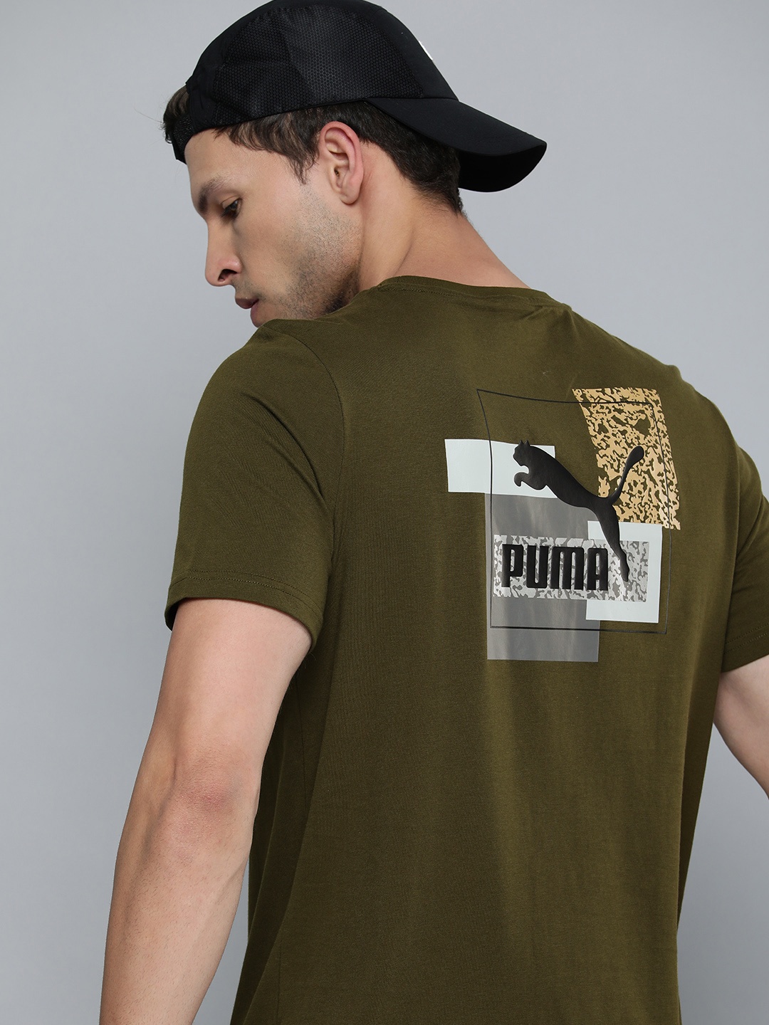 

Puma Men Brand Logo Print Regular Fit T-shirt, Olive