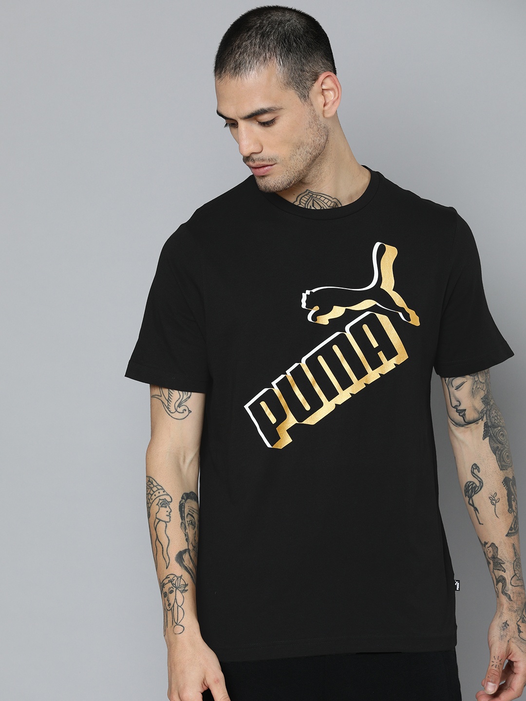 

Puma Men Black Pure Cotton Round Neck Regular Fit Essential + Big Logo T-shirt