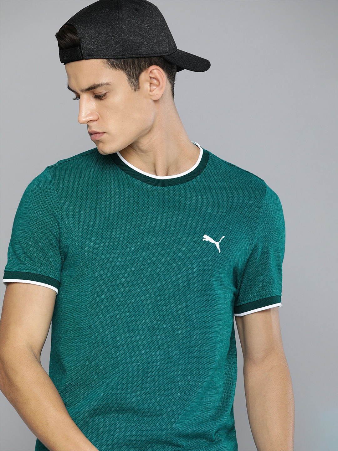 

Puma Men Slim Fit Jacquard Antimicrobial Pure Cotton T-shirt, Green