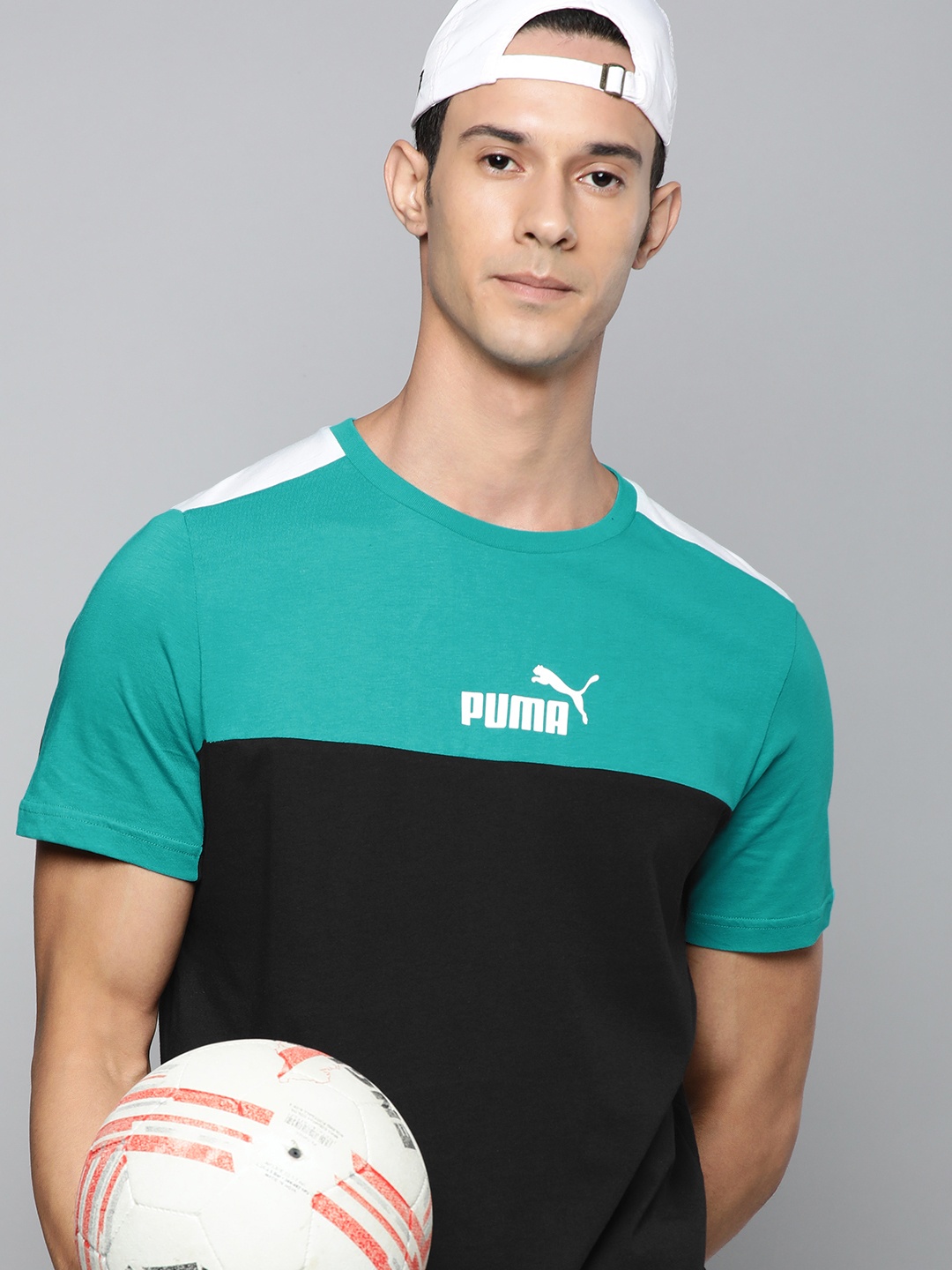 

Puma Men Essentials Turquoise Blue & Black Colourblocked DryCell Outdoor T-shirt