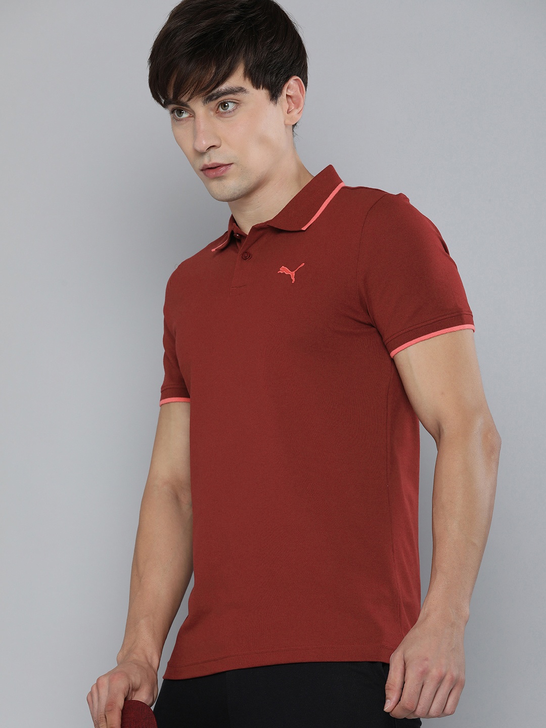 

Puma Men Rust Red Polo Collar Tipping Everfresh Slim Fit T-shirt