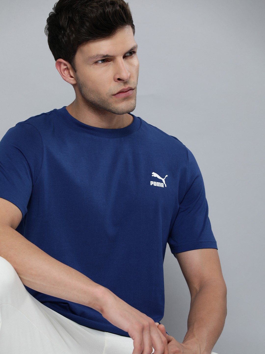 

Puma Men Brand Logo Pure Cotton T-shirt With Brand Logo Detail, Blue