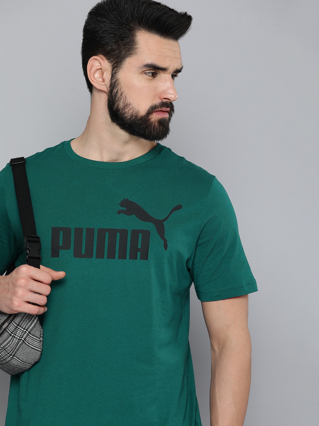 

Puma Men Green & Black Brand Logo Printed Pure Cotton T-shirt