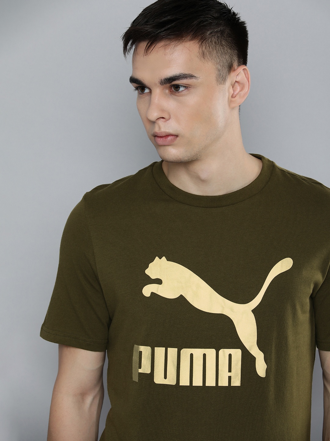 

Puma Men Brand Logo Printed Regular Fit T-shirt, Olive