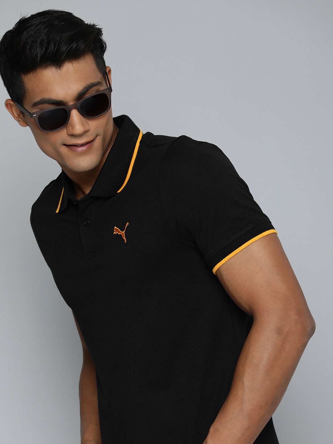 

Puma Men Black Polo Collar Slim Fit T-shirt