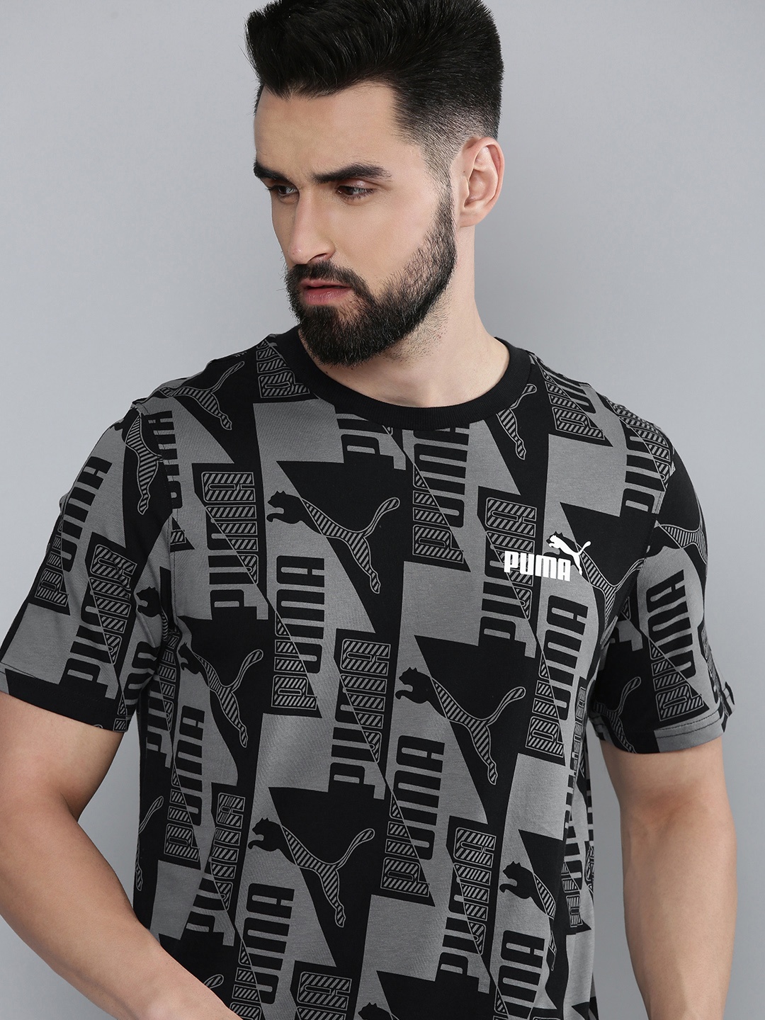 

Puma Men Black Brand Logo Printed Power AOP T-shirt