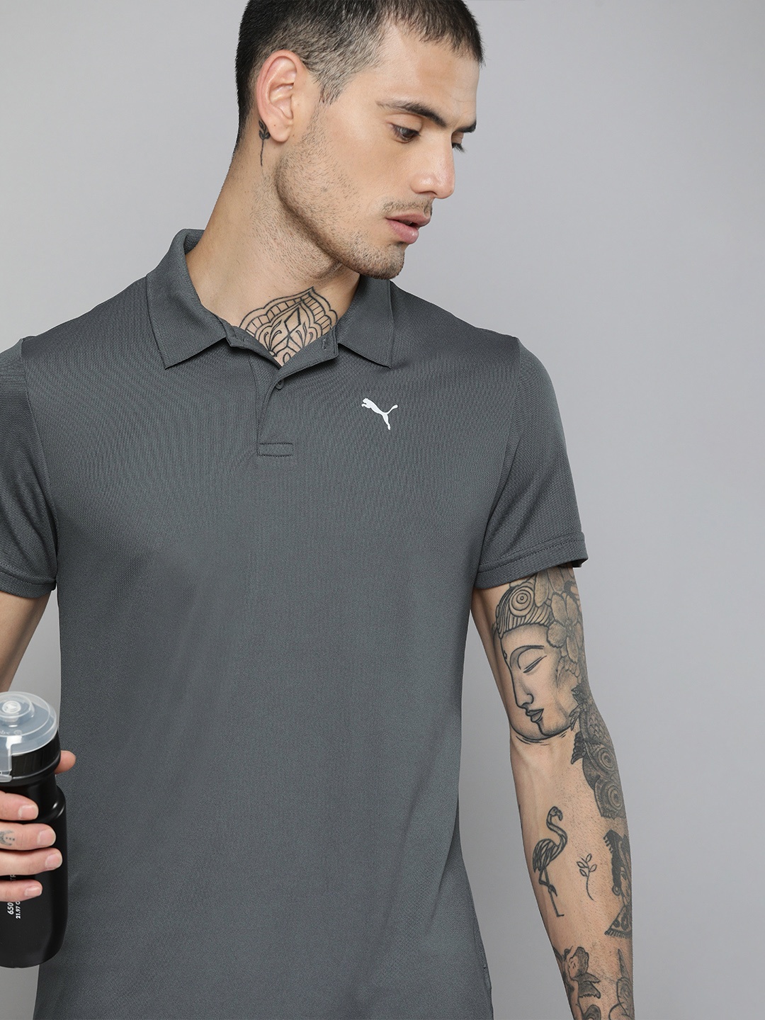 

Puma Men Solid Polo Collar Performance Training Slim Fit T-Shirt, Grey