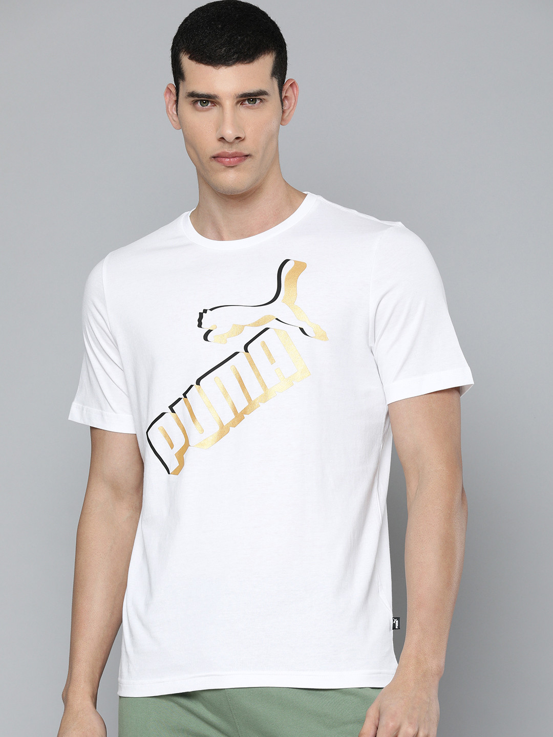 

Puma Men Regular Fit Big Brand Logo Printed Round Neck Pure Cotton Essential T-shirt, White