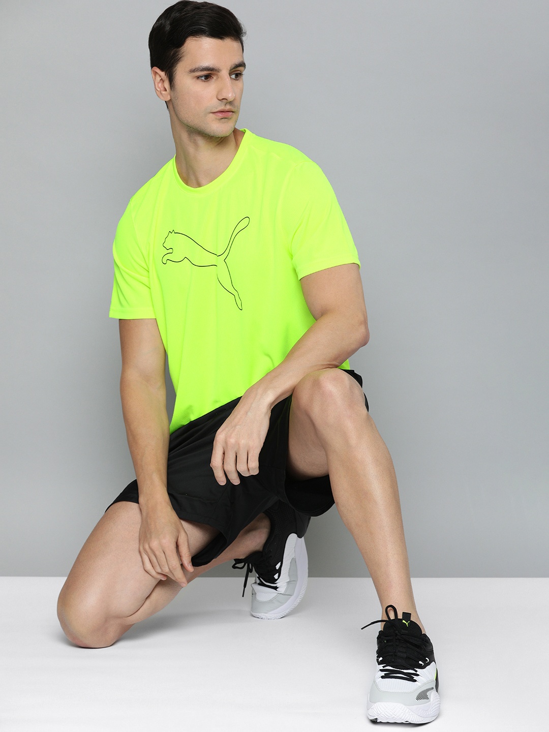 

Puma Men Lime Green & Black Brand Logo Printed dryCELL T-shirt