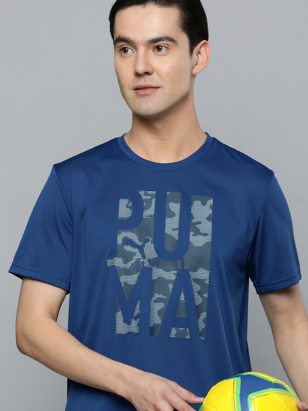 

Puma Men Blue Brand Logo & Camouflage Print Off Season Training Regular Fit T-Shirt