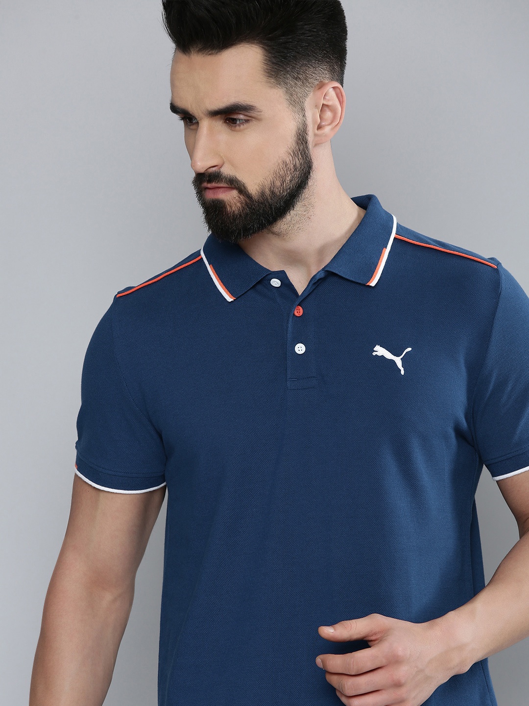 

Puma Brand Logo Printed Polo Collar Slim Fit T-shirt, Blue