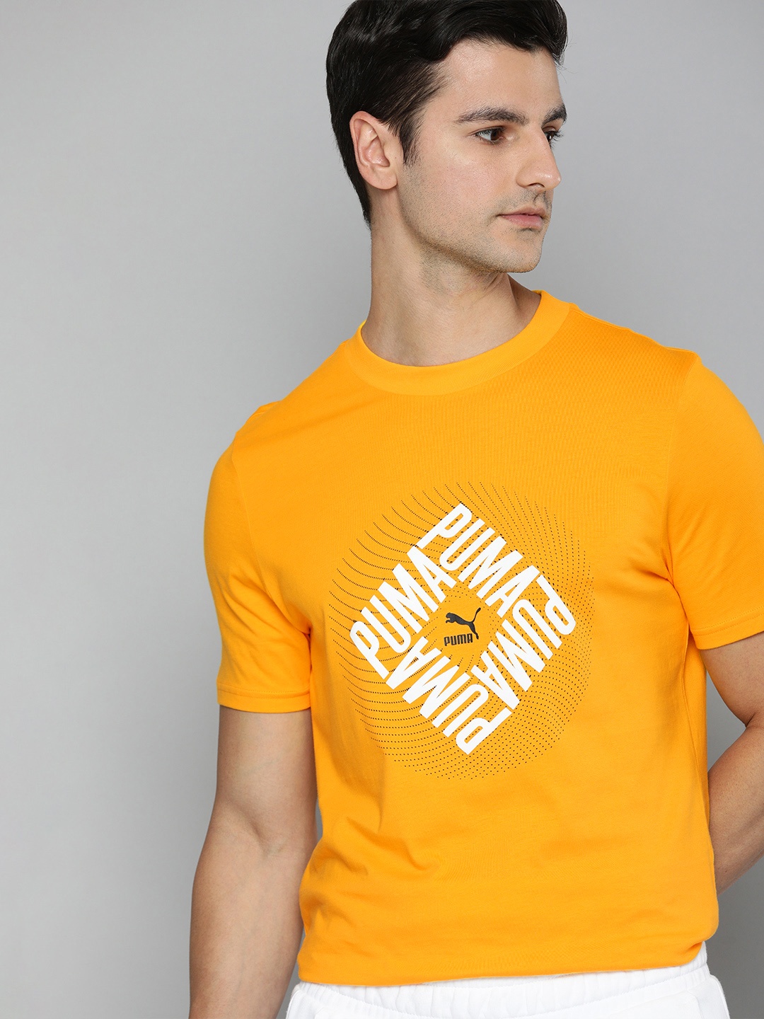 Puma Brand Logo Printed Pure Cotton Regular Fit T-shirt, Yellow